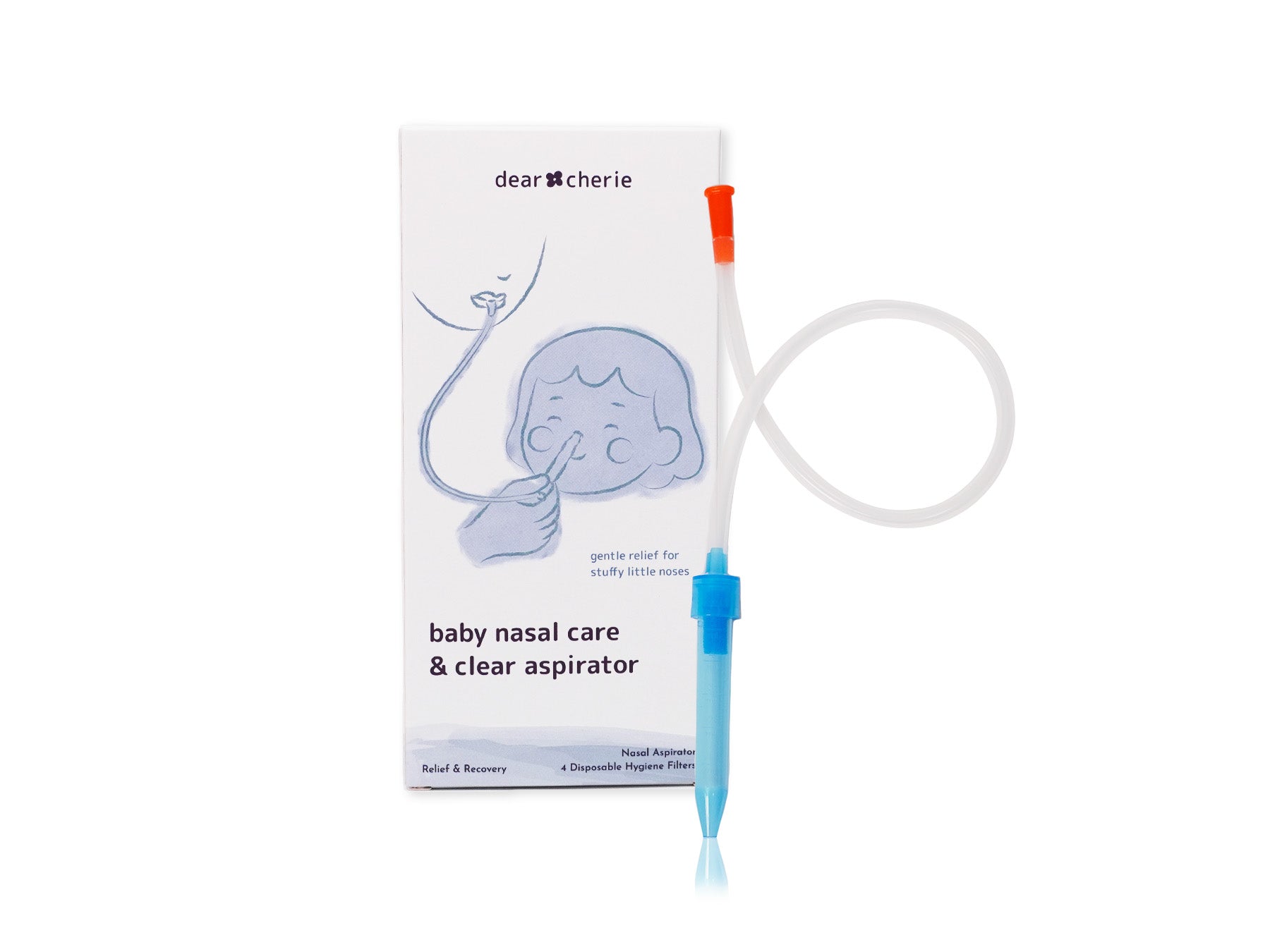 Baby nasal care and clear aspirator with packaging on a white background