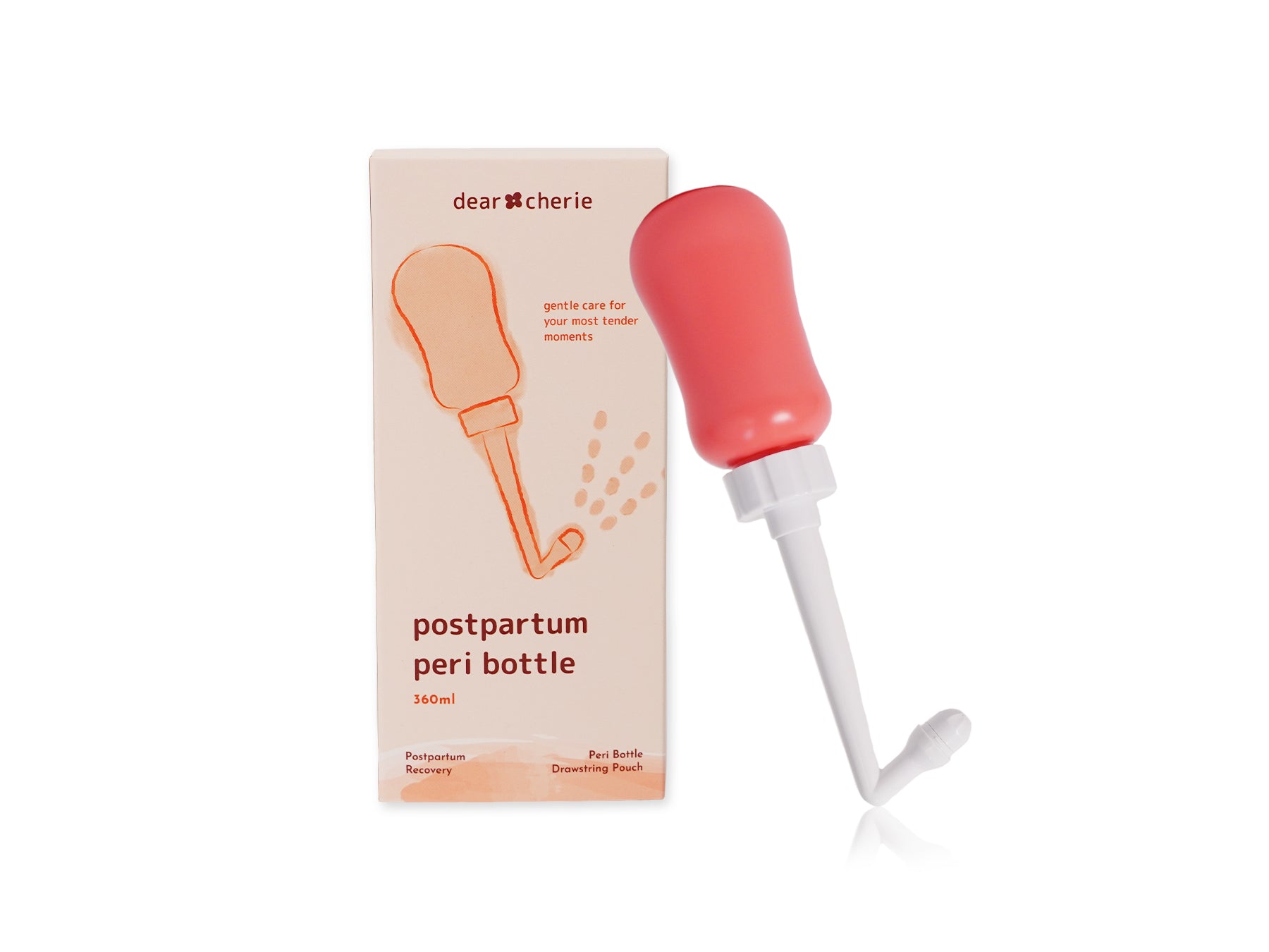 Postpartum peri bottle with packaging on a white background