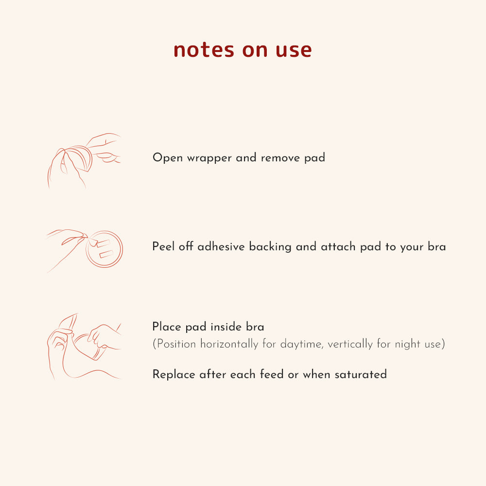 Usage instructions on how to use the disposable breast pads