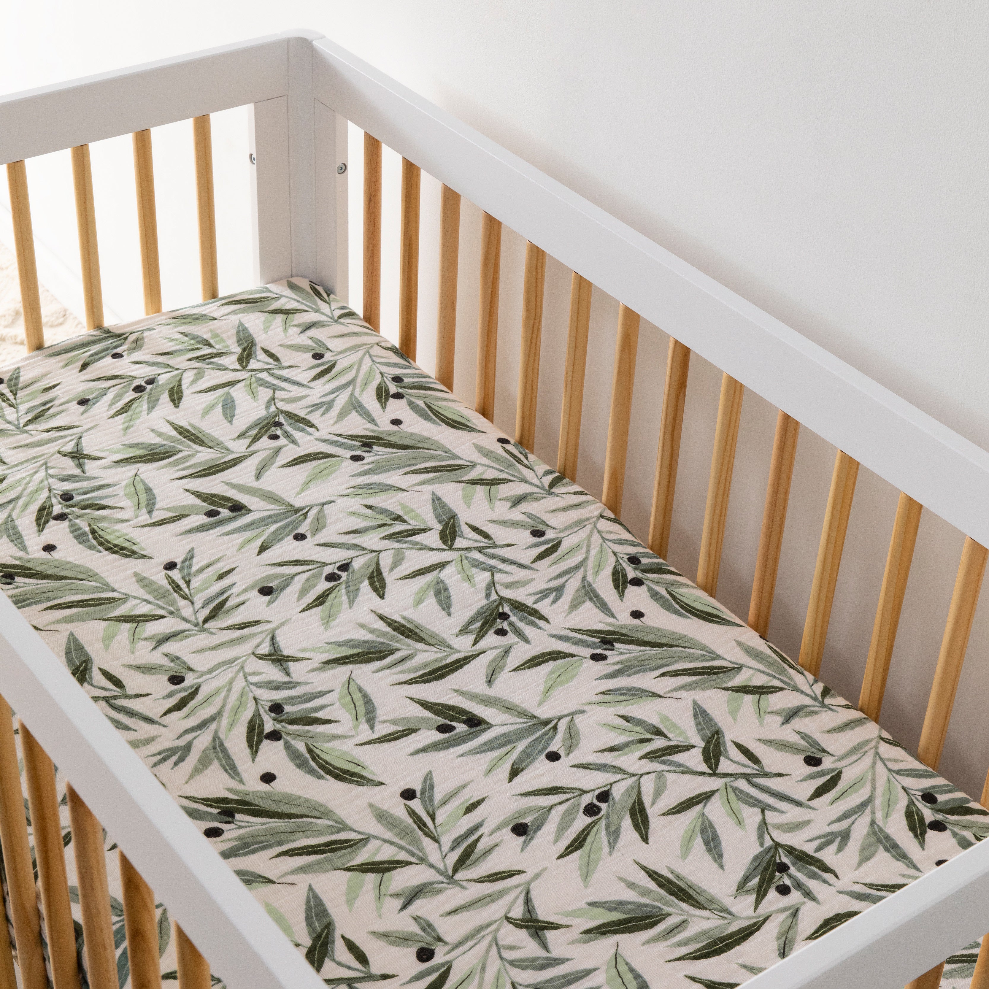 Babyletto Organic Muslin Cotton Baby Cot Sheet (Olive Branches)