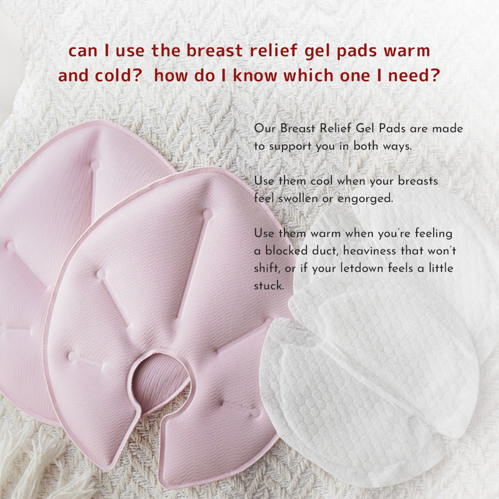 breast relief gel pads FAQ graphic addressing whether they can be used hot or cold