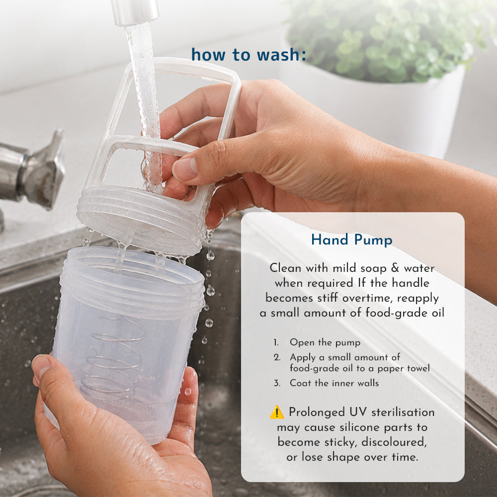 The hand pump component of the Dear Cherie Hand Pump Nasal Aspirator being washed under running water.