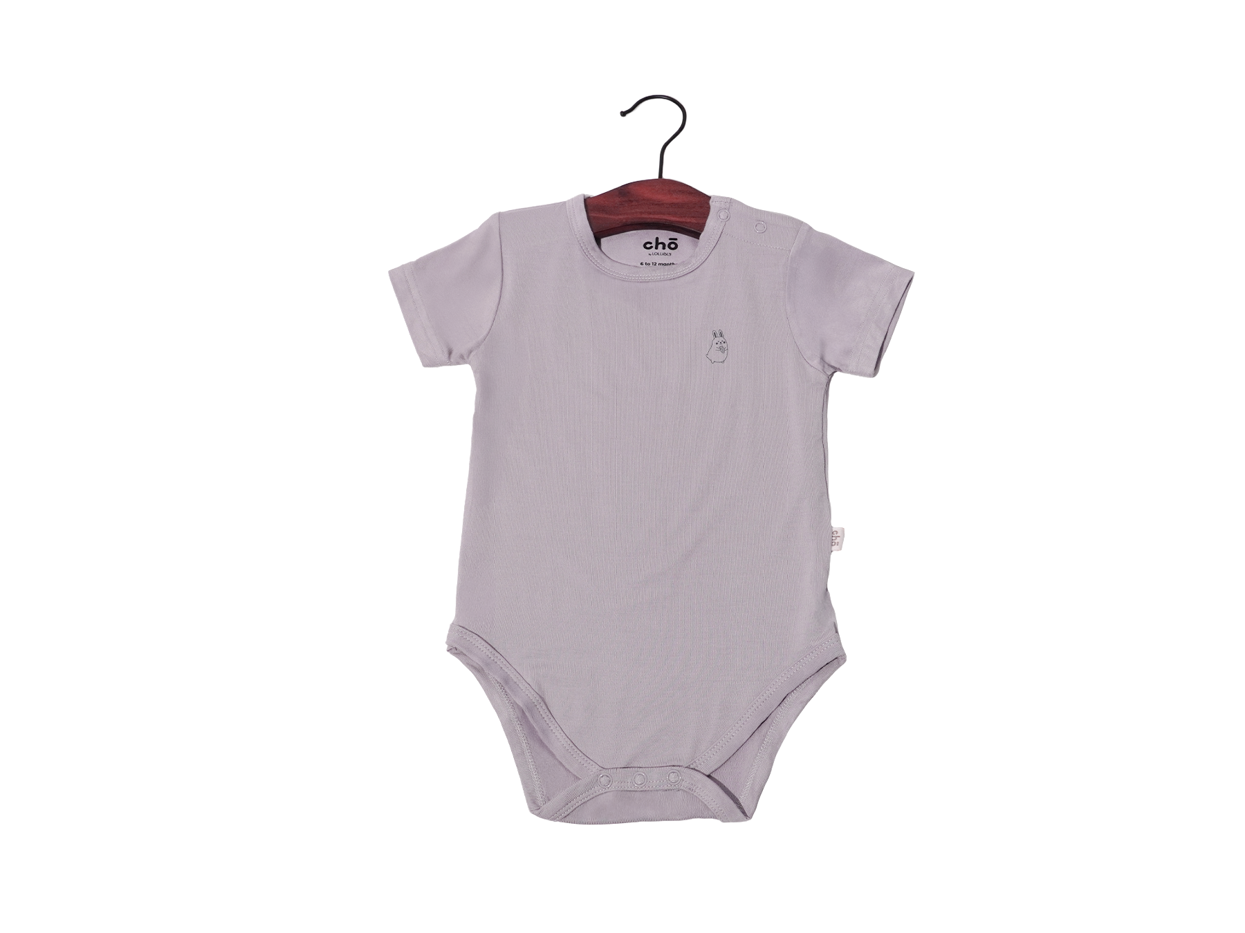 Light purple lavender baby onesie on a hanger