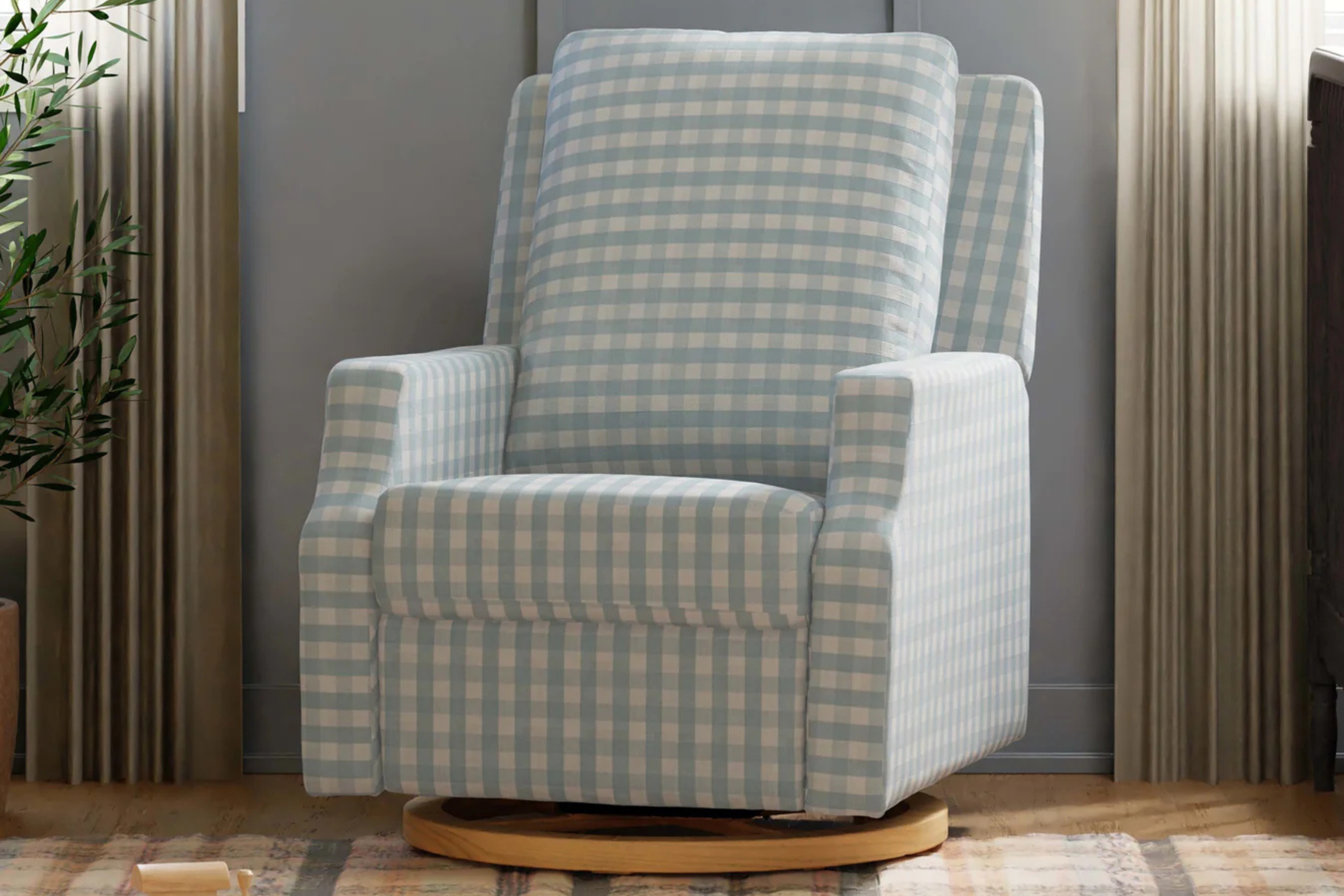 Namesake Crewe Recliner Nursing Chair in Blue Gingham #color_blue-gingham
