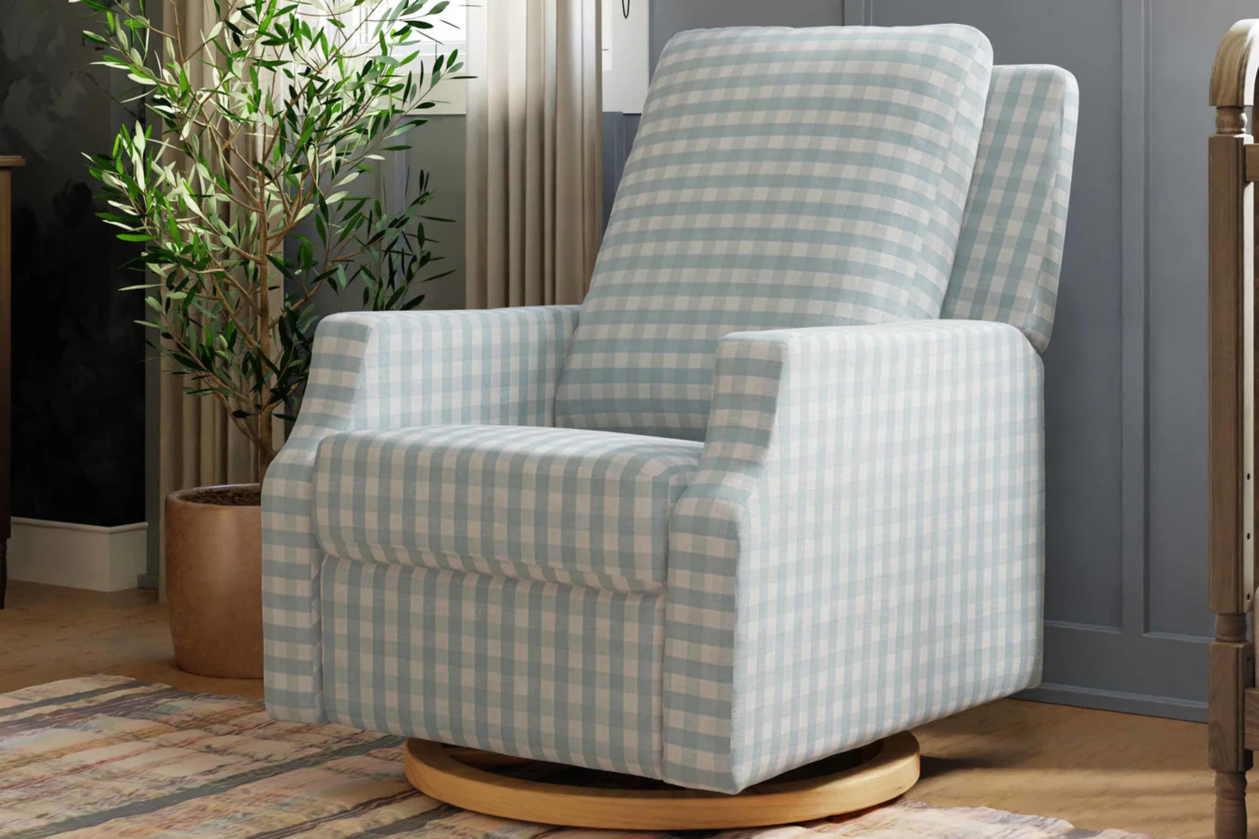 Namesake Crewe Recliner Nursing Chair in Blue Gingham #color_blue-gingham