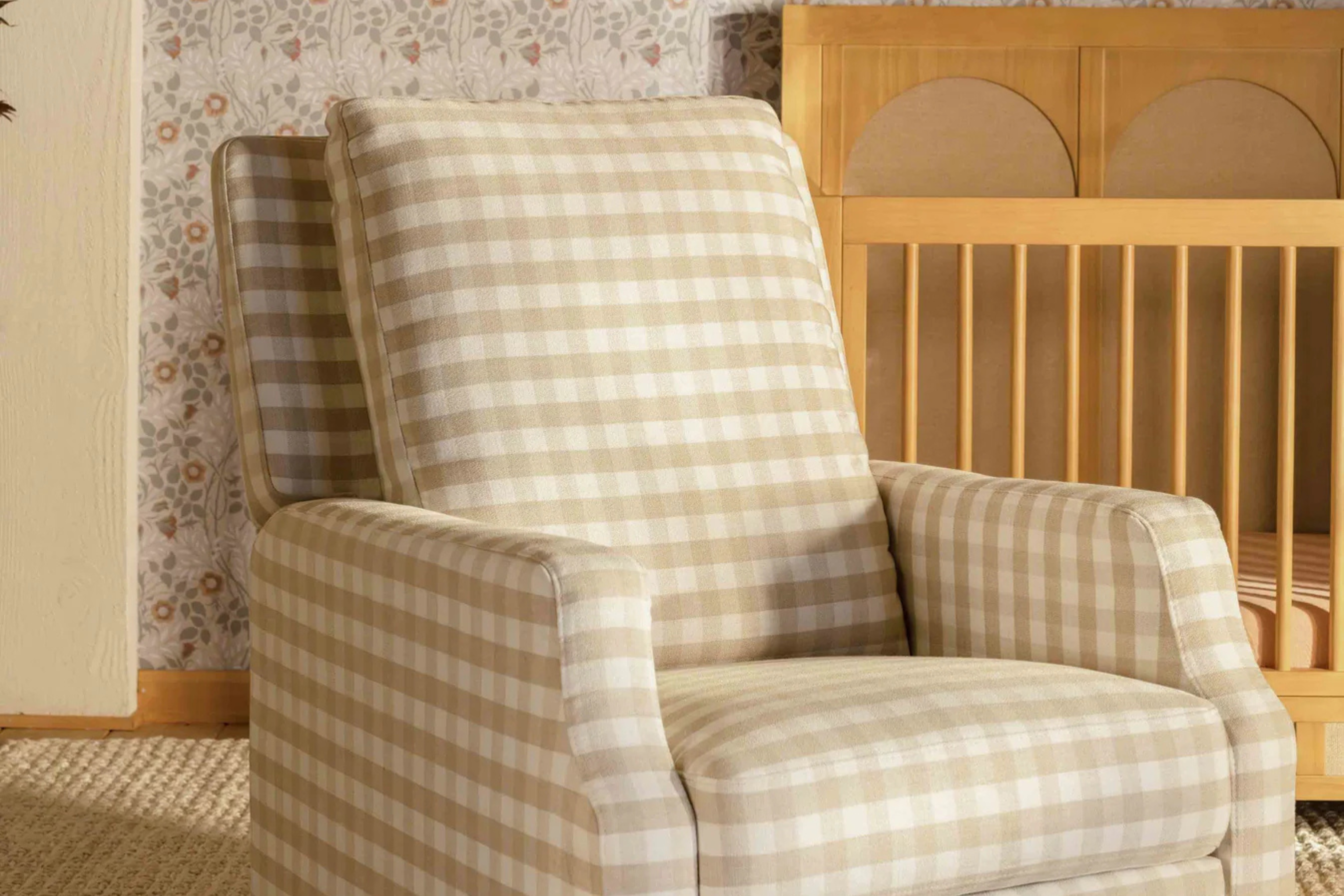 Namesake Crewe Recliner Nursing Chair in Tan Gingham #color_tan-gingham