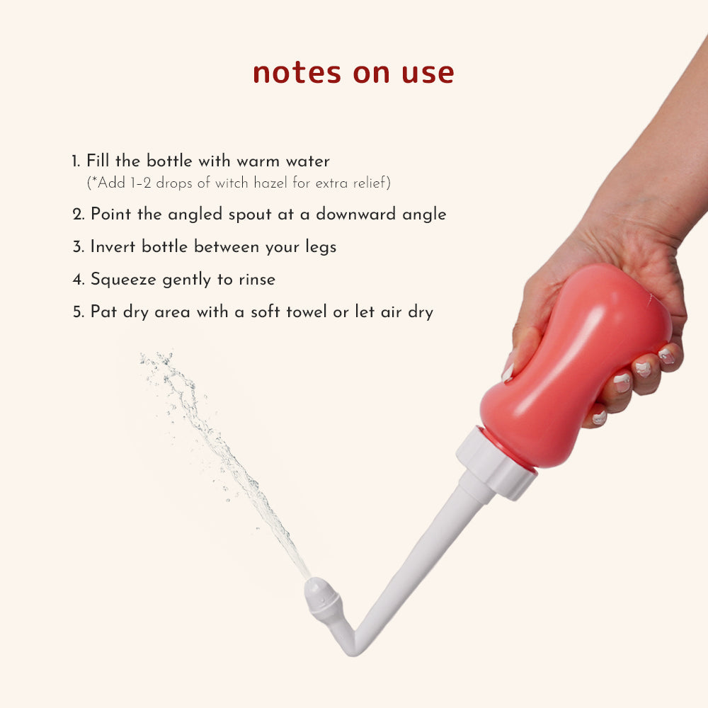 Usage instructions on how to use a peri bottle