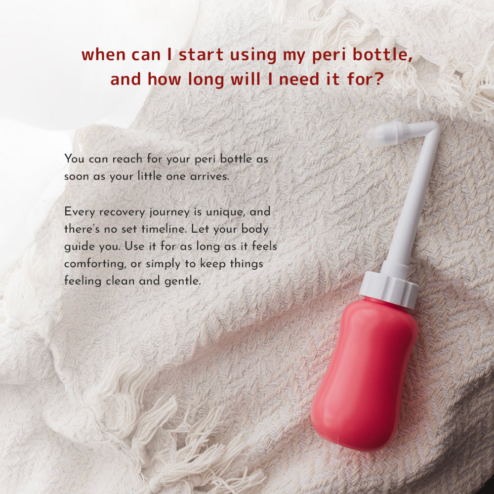 peri bottle FAQ graphic covering when to start and how long to continue using it