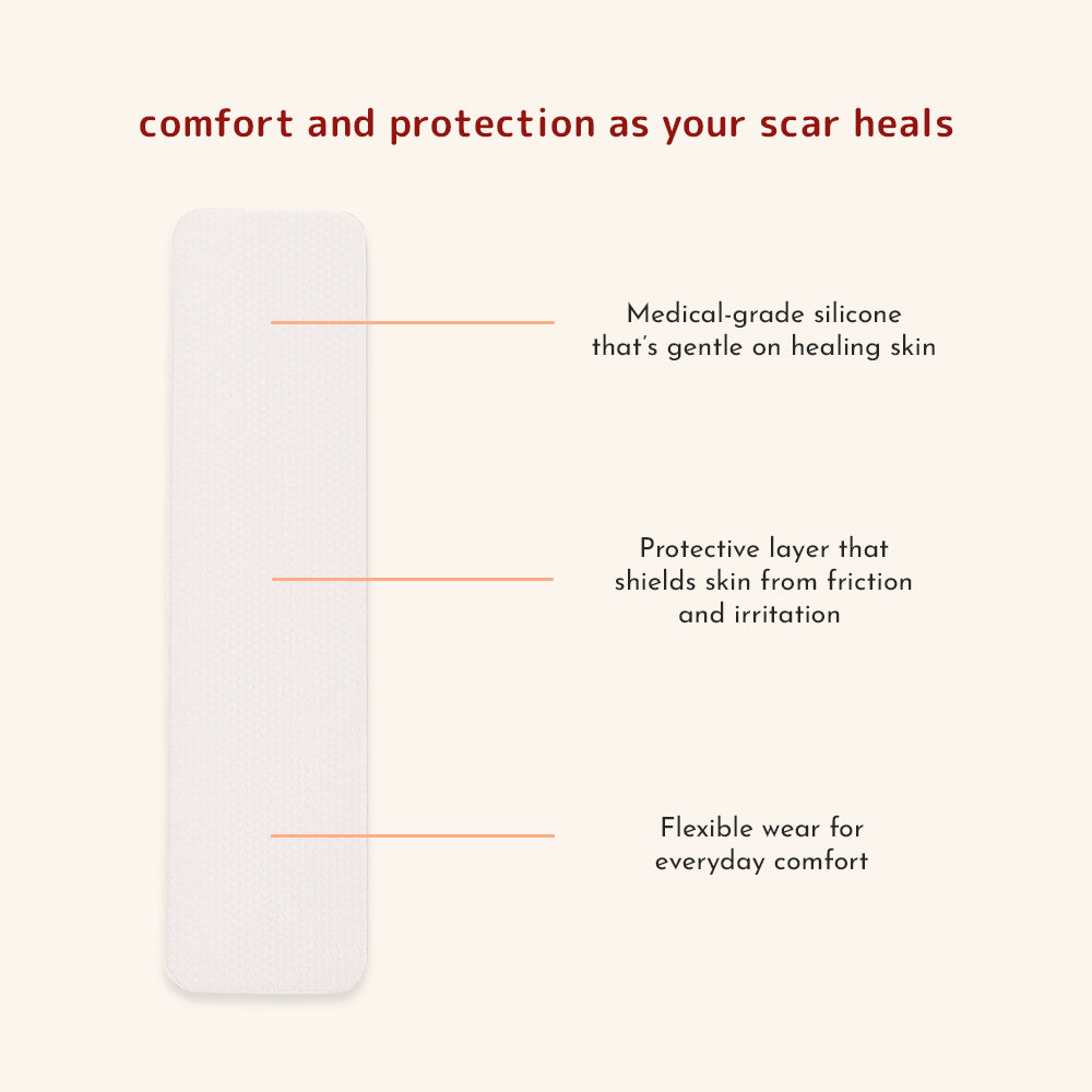 Graphic highlighting the scar patch's key features and benefits