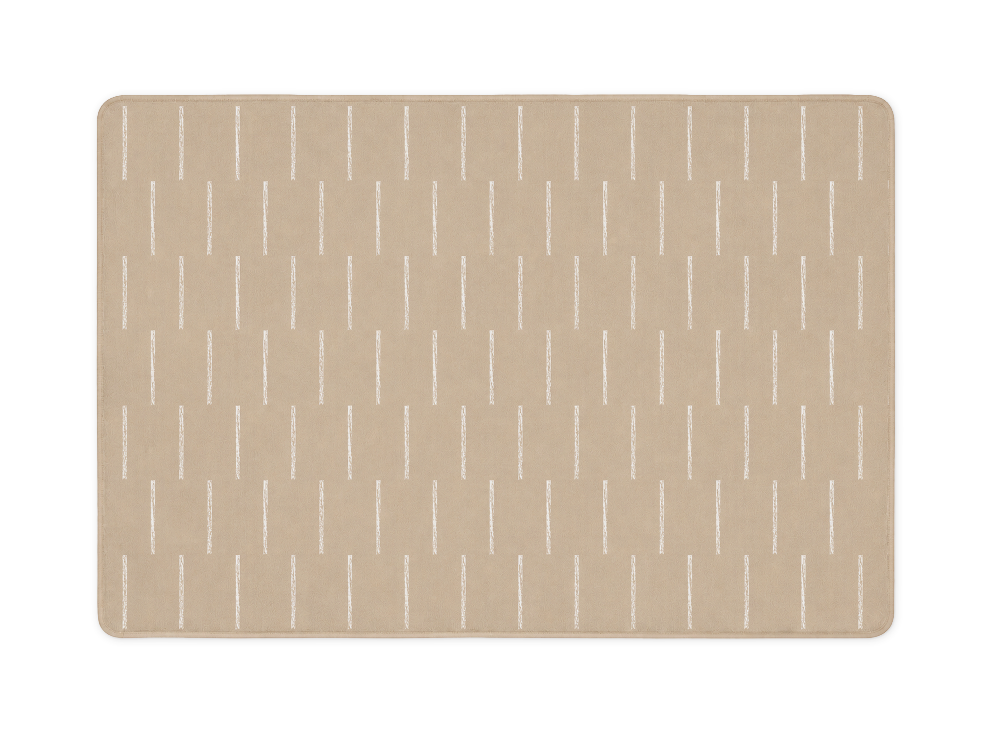 Lollibly Shortbread Plush Playmat in XL (300 × 200 cm). A rectangular beige mat with rounded corners, featuring a repeating pattern of thin vertical white lines.