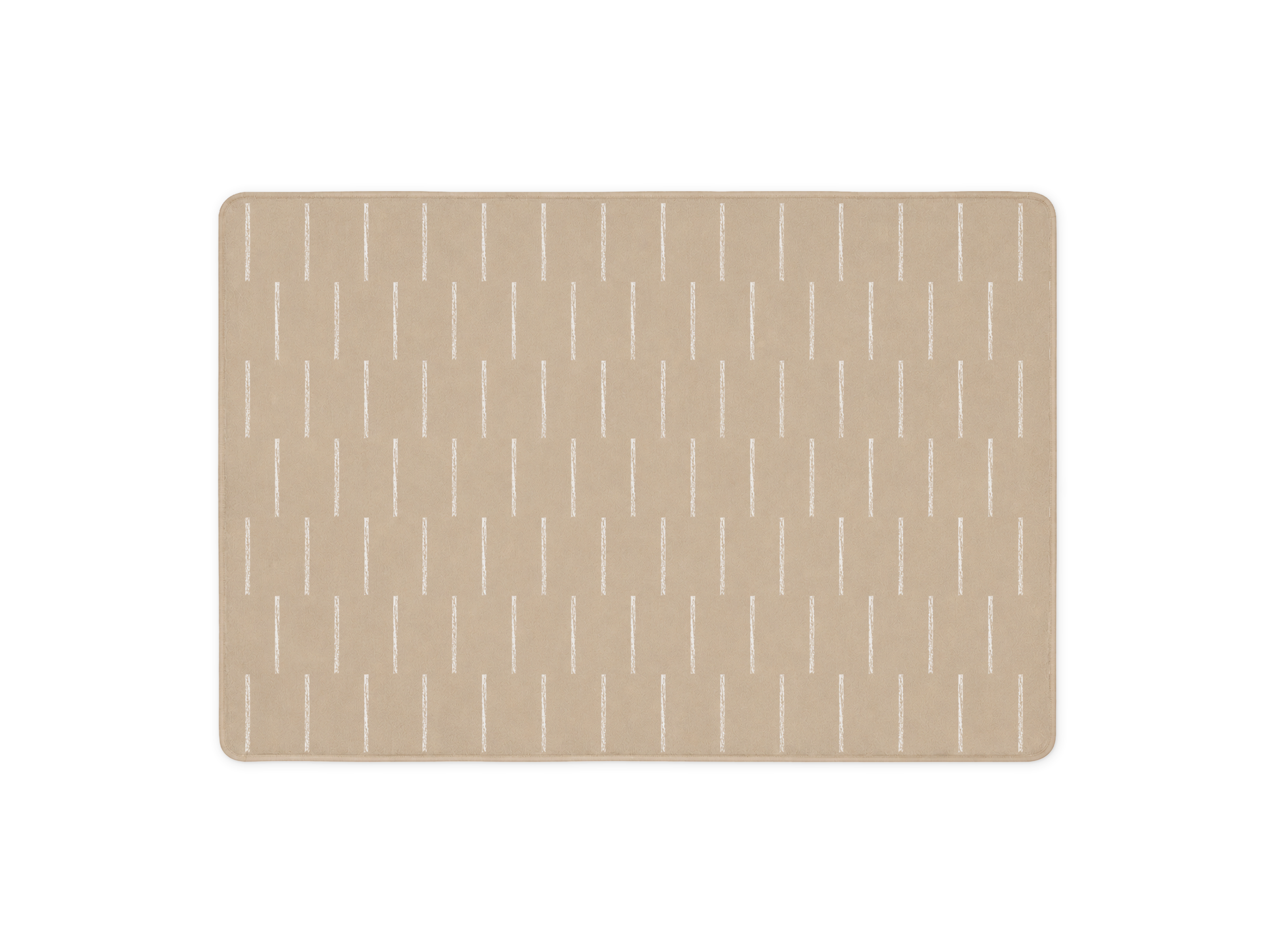 Lollibly Shortbread Plush Playmat in Big One (200 × 140 cm). A rectangular beige mat with rounded corners, featuring a repeating pattern of thin vertical white lines.