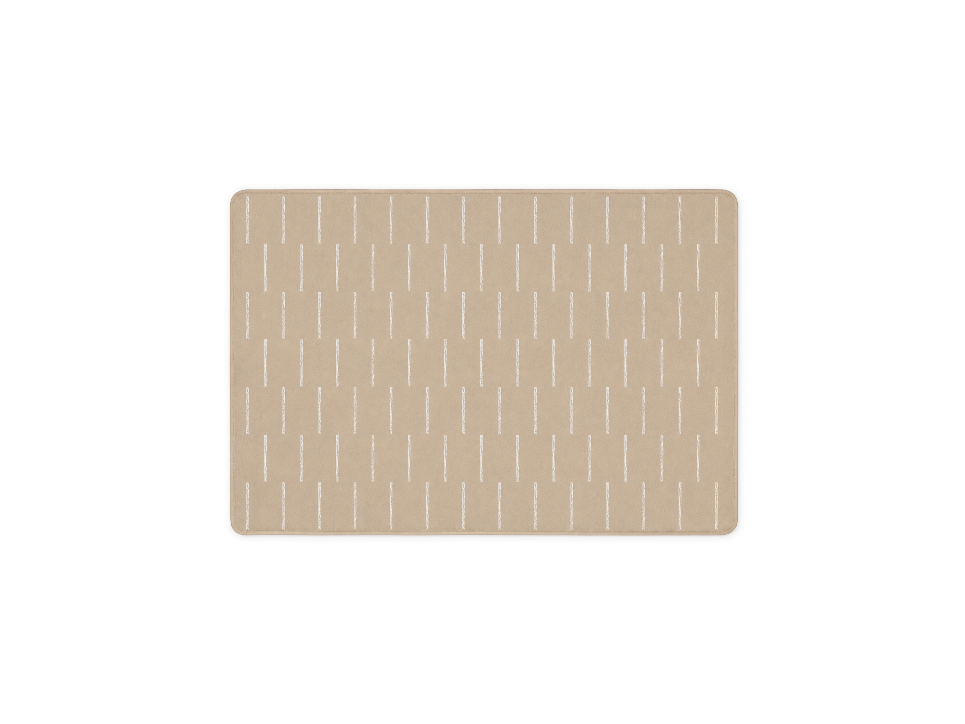 Lollibly Shortbread Plush Playmat in Little One (100 × 140 cm). A rectangular beige mat with rounded corners, featuring a repeating pattern of thin vertical white lines.
