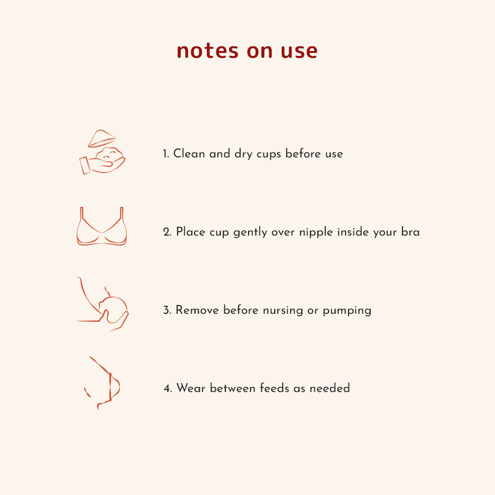 Usage instructions explaining how to use silver nursing cups for breastfeeding care