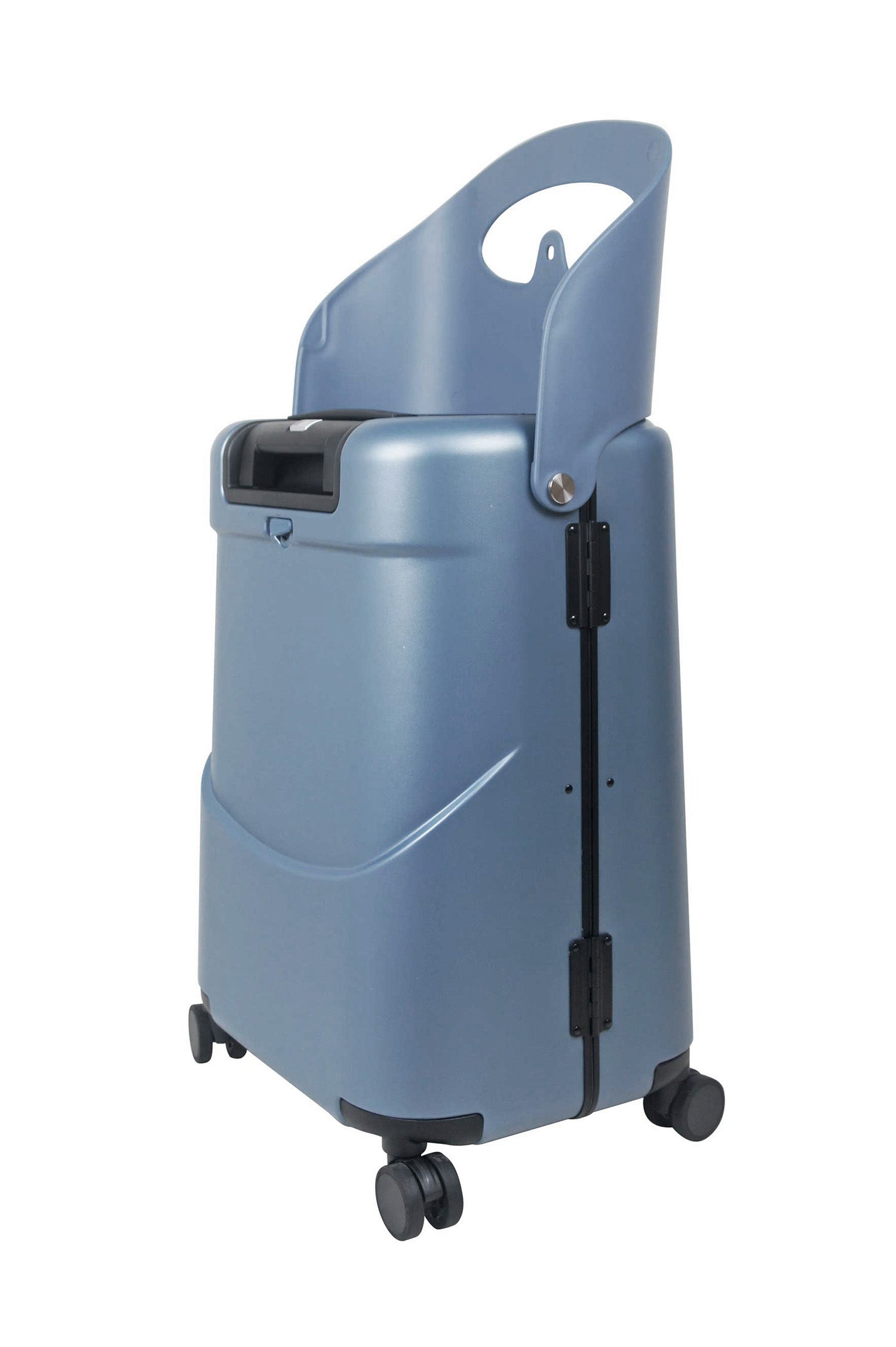 Miamily Slate Blue Carry On Luggage 18" with seat up, side view