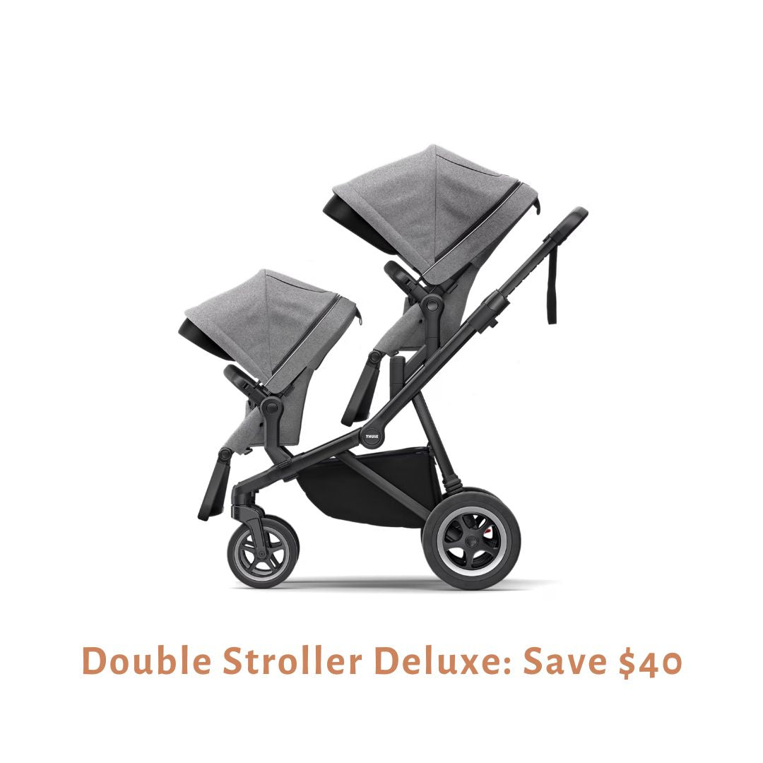Thule Sleek Double Stroller Deluxe: Stroller + Sibling Seat