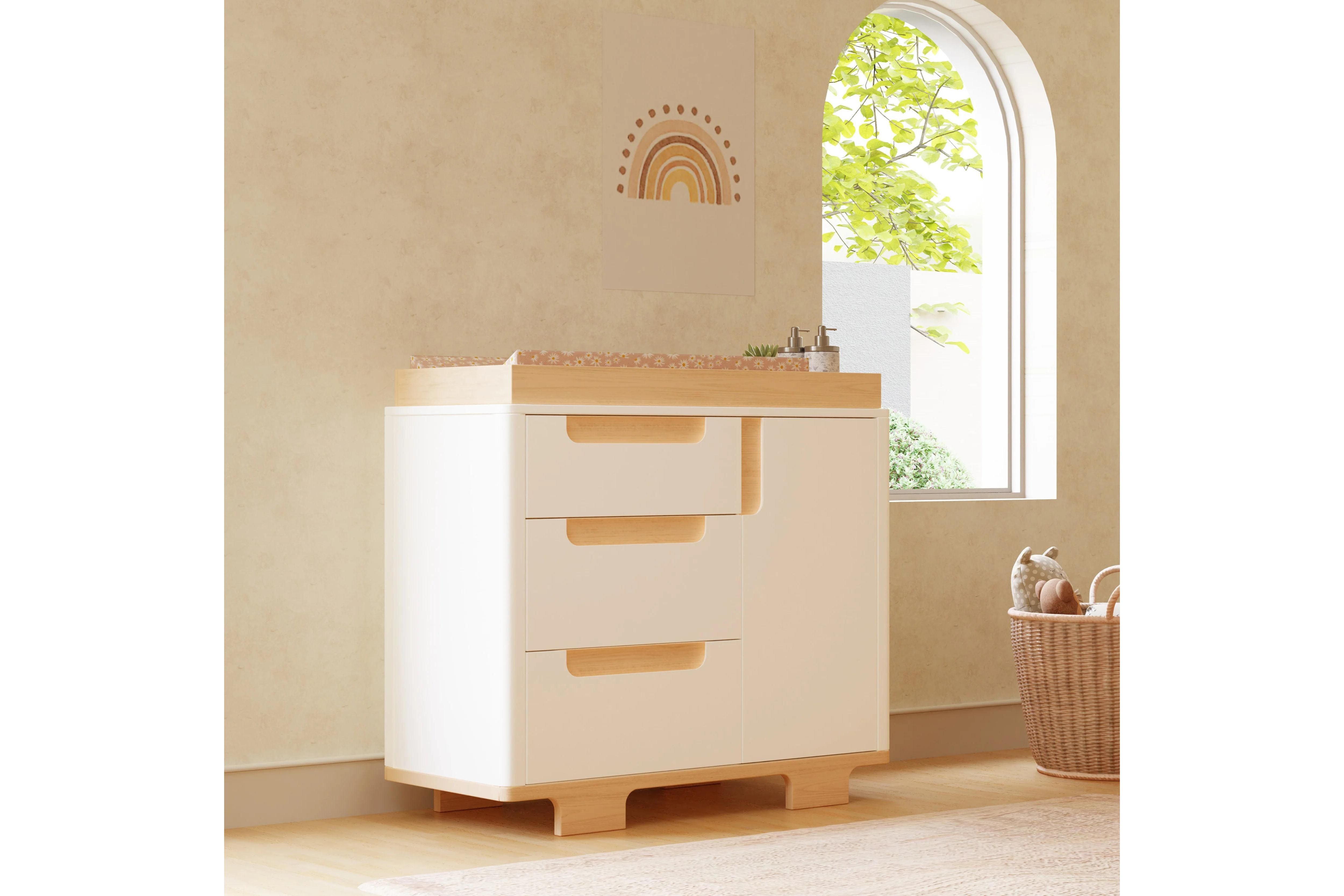 Babyletto Yuzu 3-Drawer Dresser White and Natural#color_white-and-natural