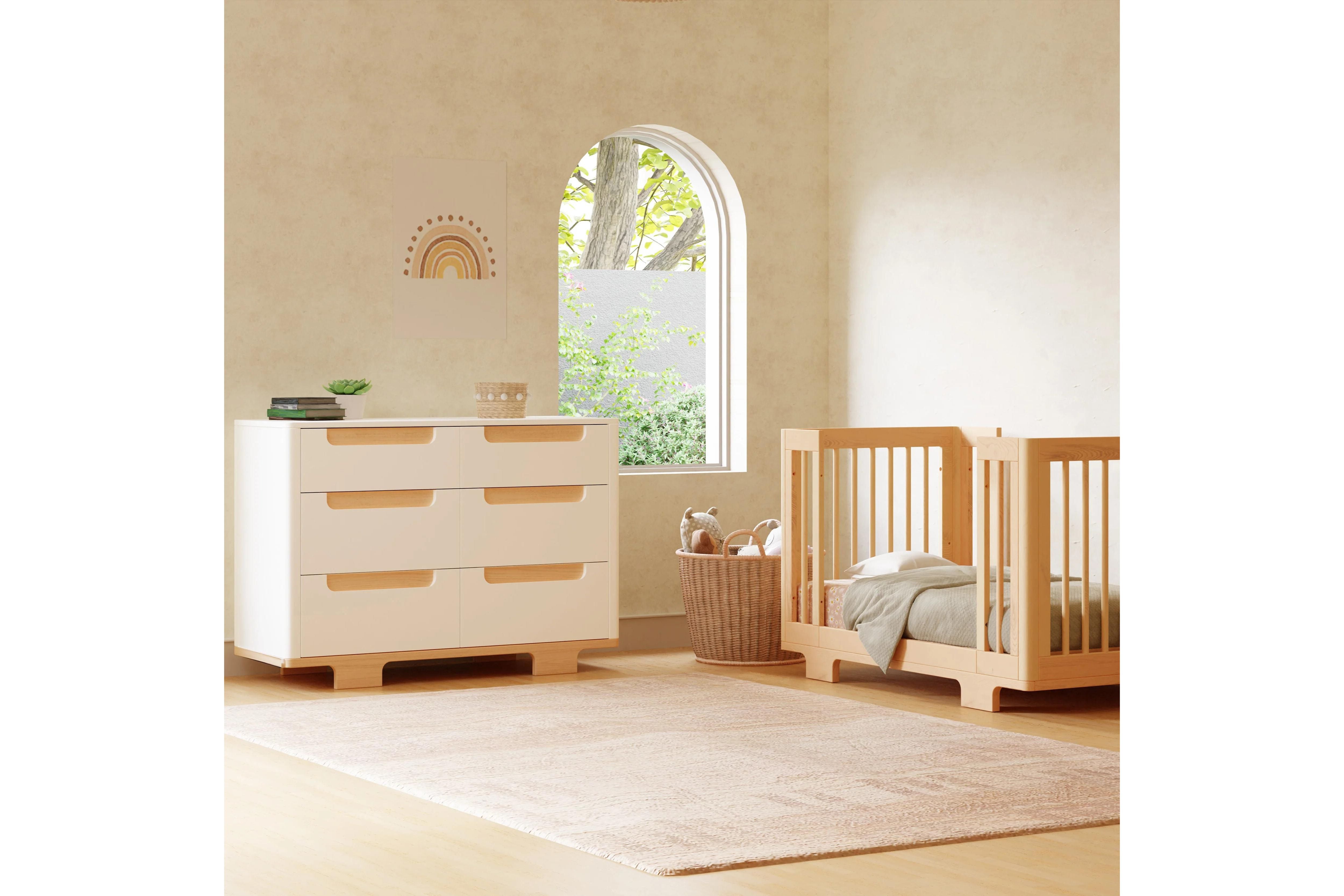 Babyletto Yuzu 6-Drawer Dresser White Natural#color_white-and-natural