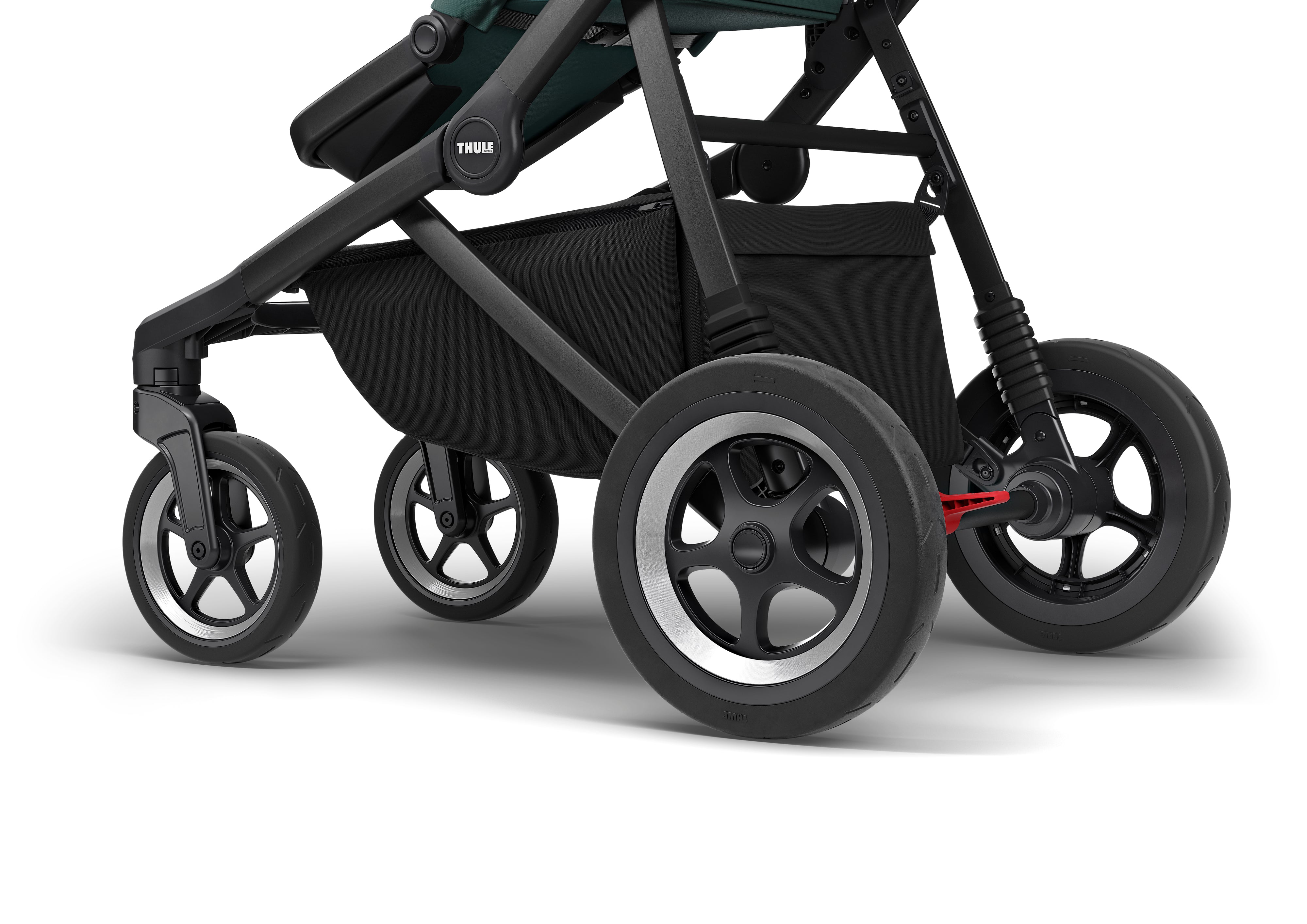 Thule Sleek Convertible Single to Double Urban Stroller Black Suspension wheels