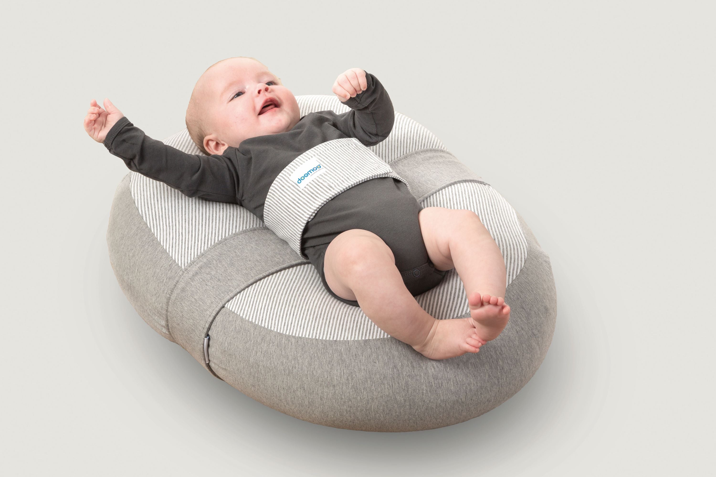 baby on doomoo buddy with relax cover classic grey
