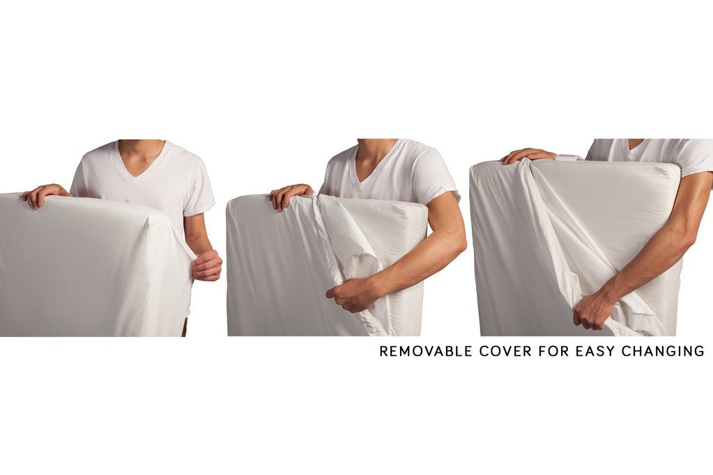 demonstration of easy removal of babyletto crib mattress cover