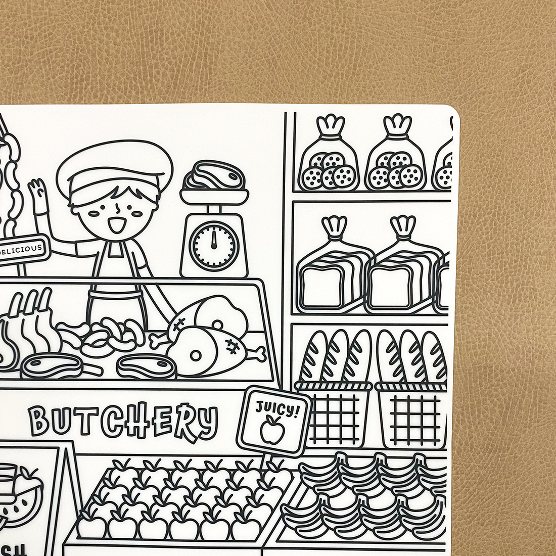 close up of top corner of grocery store colouroo mat