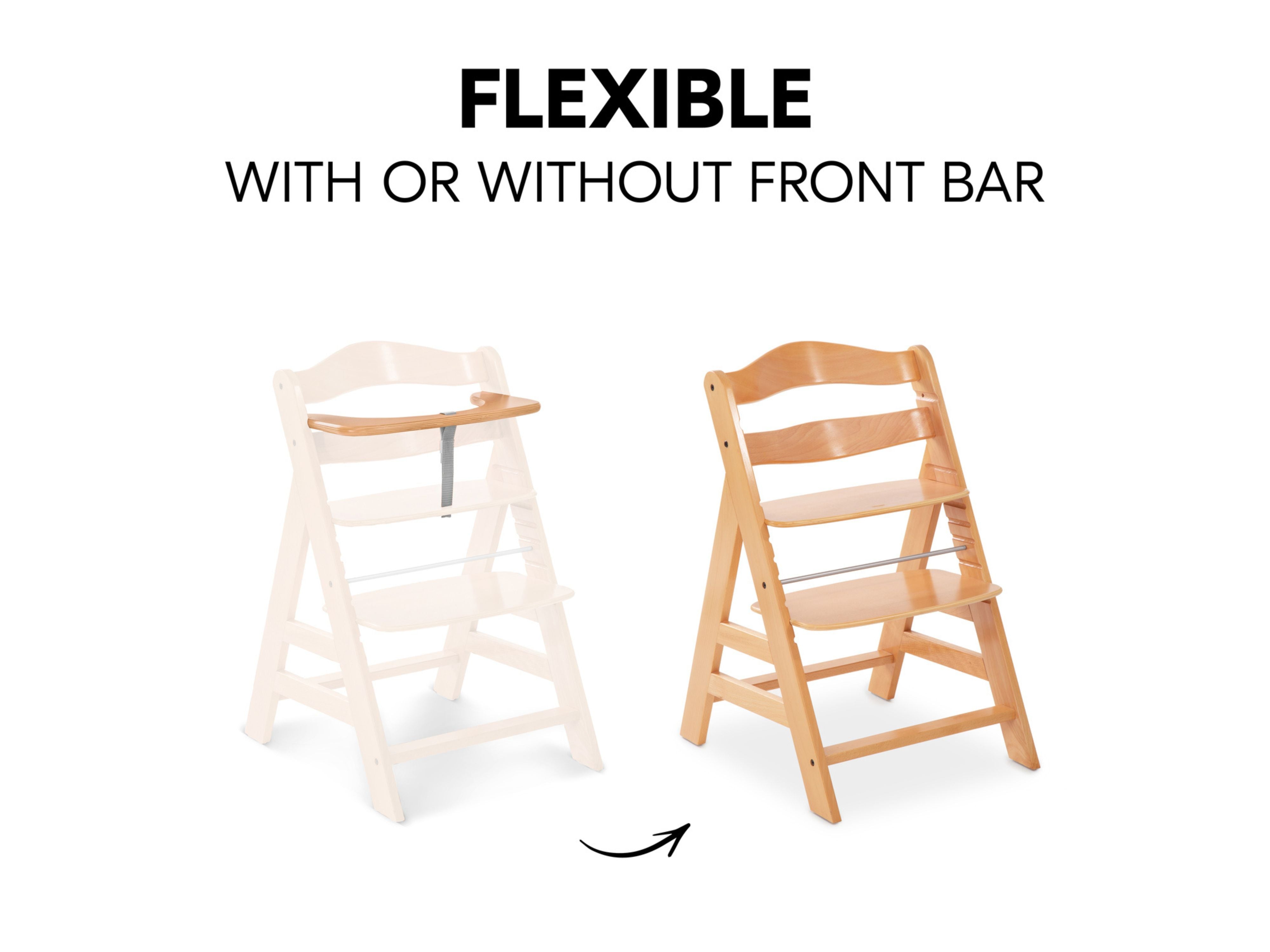 hauck alpha high chair flexible with and without front bar