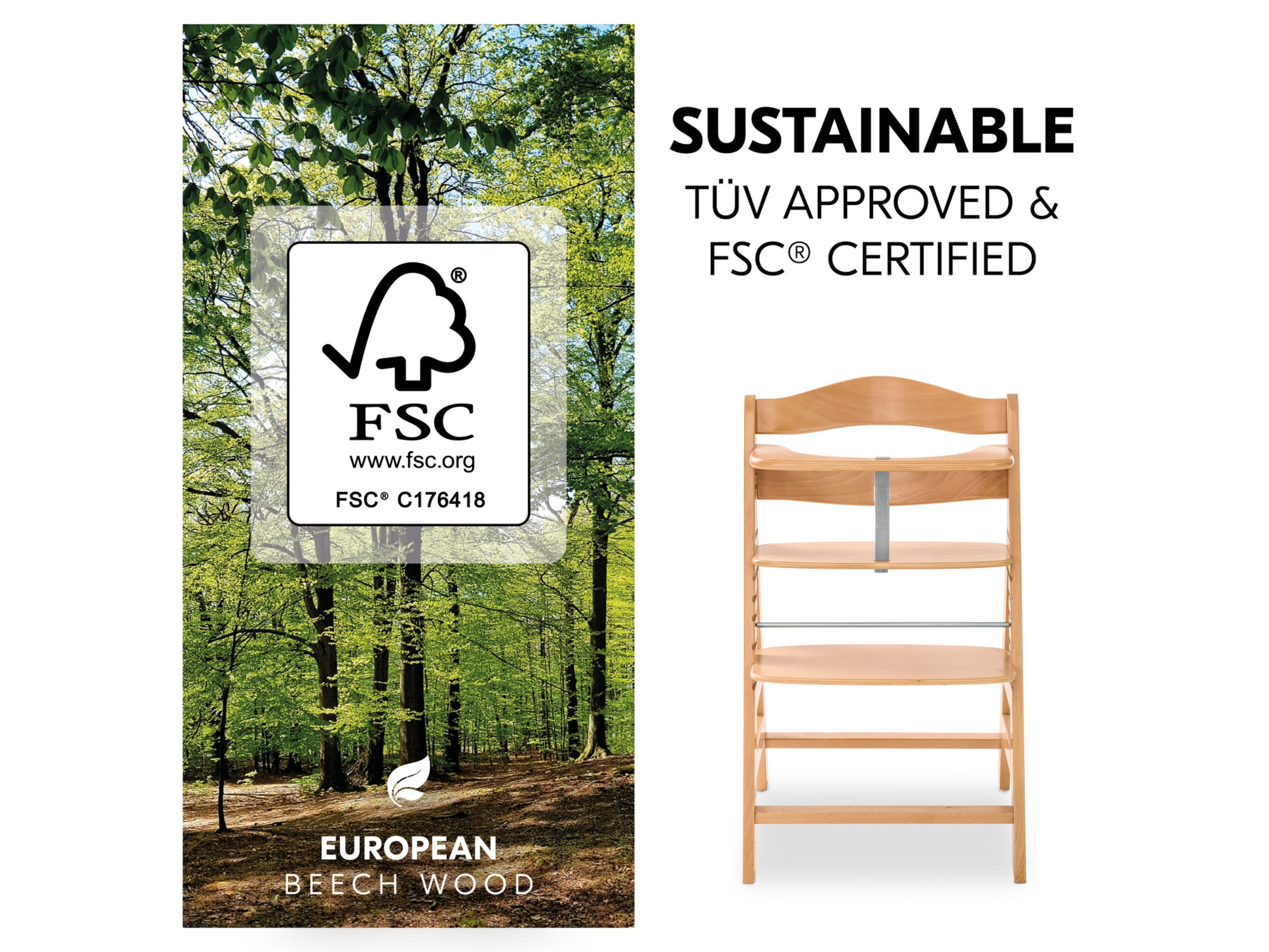 hauck alpha high chair sustainable wood fsc certified