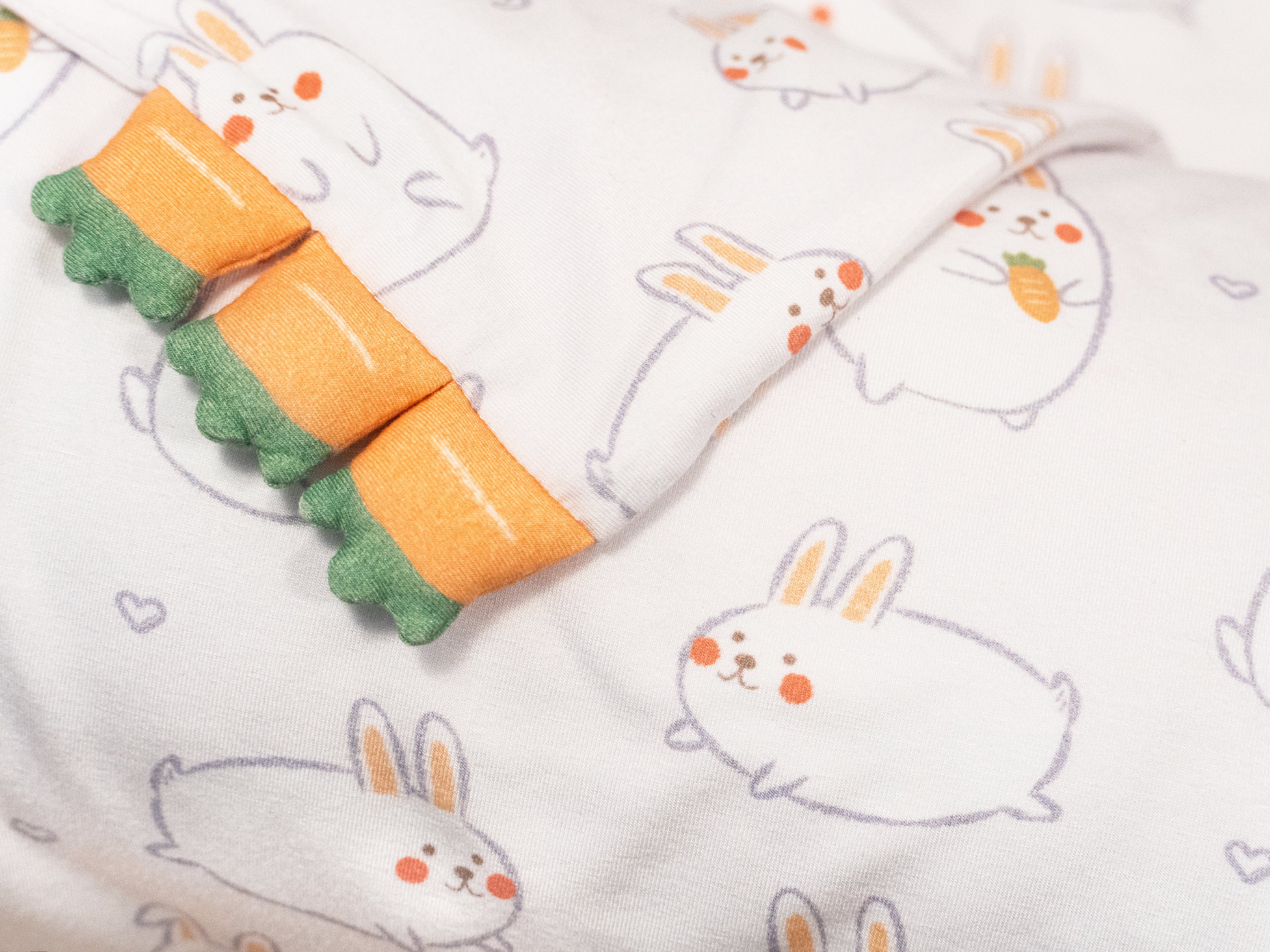 close up of momo bunny design and carrot buntings