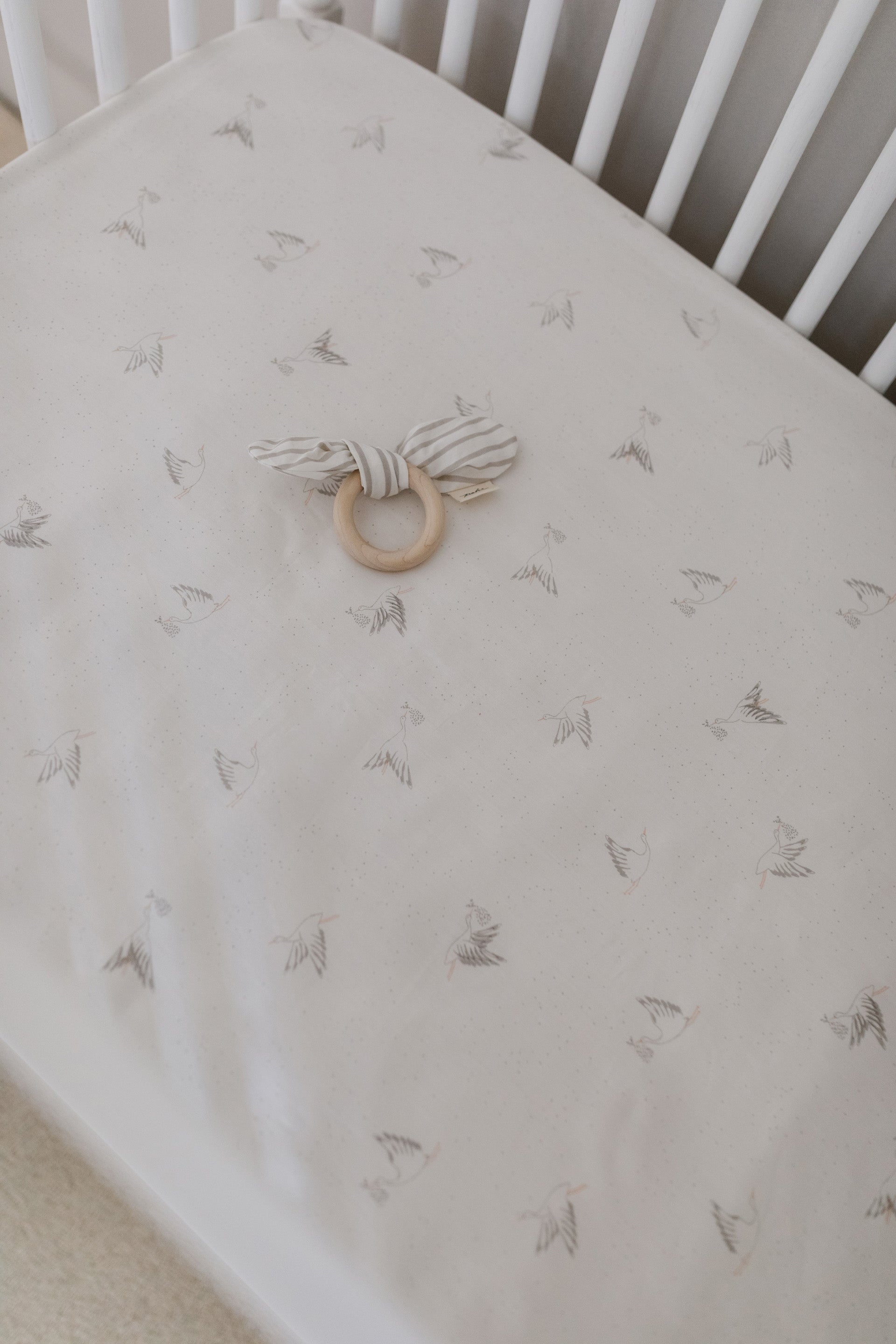 pehr stork surprise crib sheet in baby cot