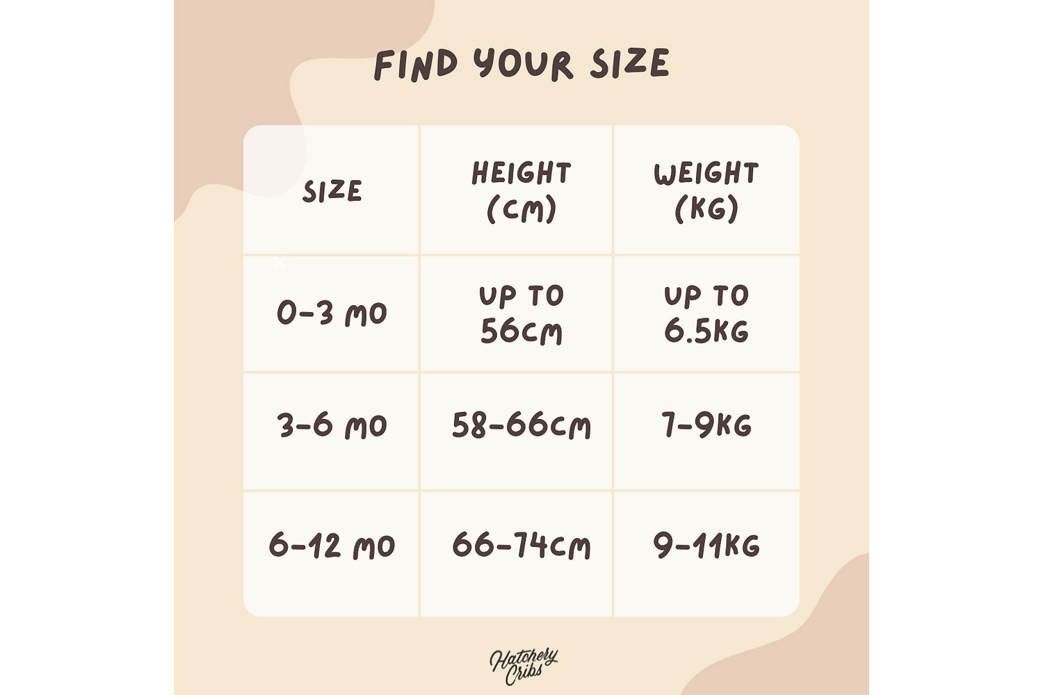 pehr baby clothing size chart for 0 to 12 months old